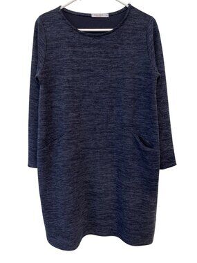 Angela Mara Sweater Dress Size Medium Crewneck Long Sleeve Pullover Blue Comfort